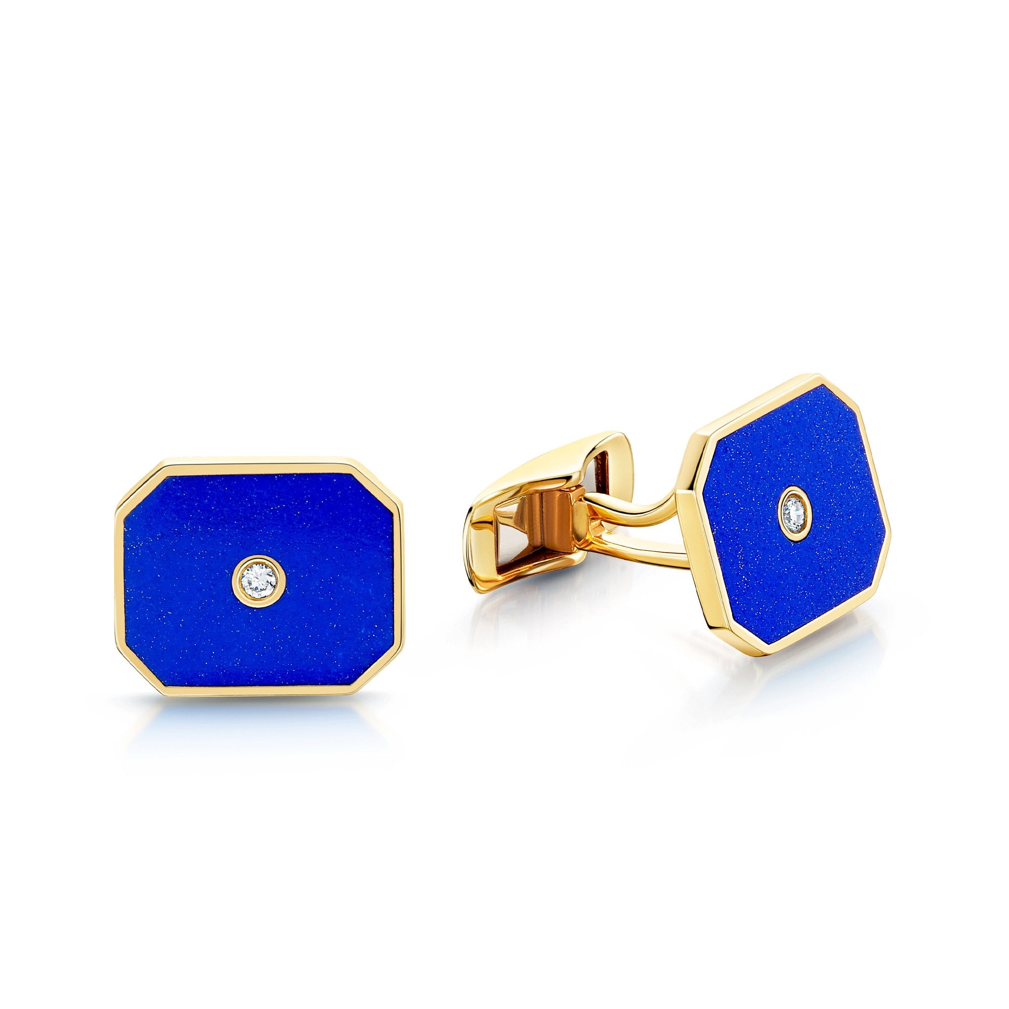 18ct Yellow Gold Lapis Lazuli And Round Brilliant Cut Diamond Set Cufflinks