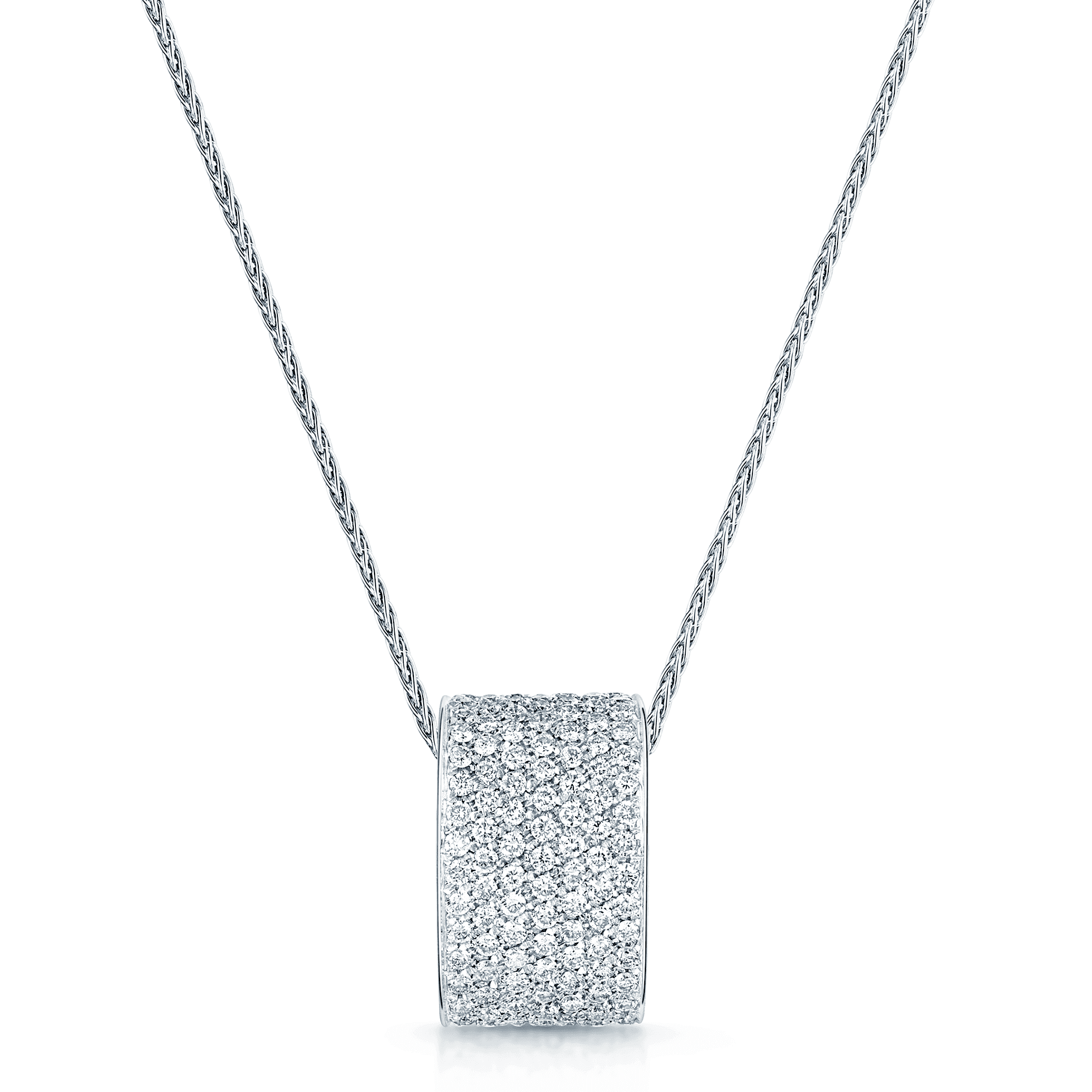18ct White Gold Pave Set Curved Pendant