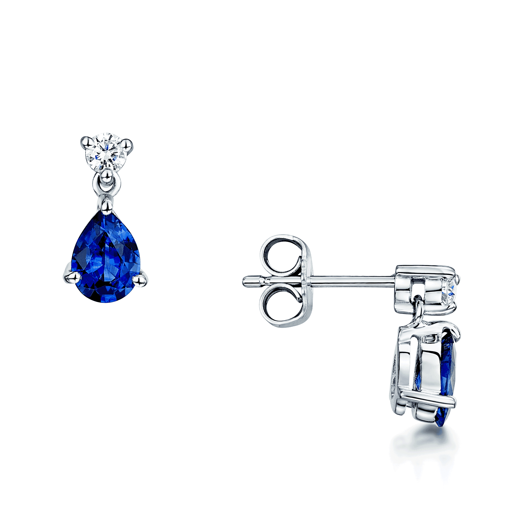 18ct White Gold Pear Cut Sapphire and Diamond Earrings