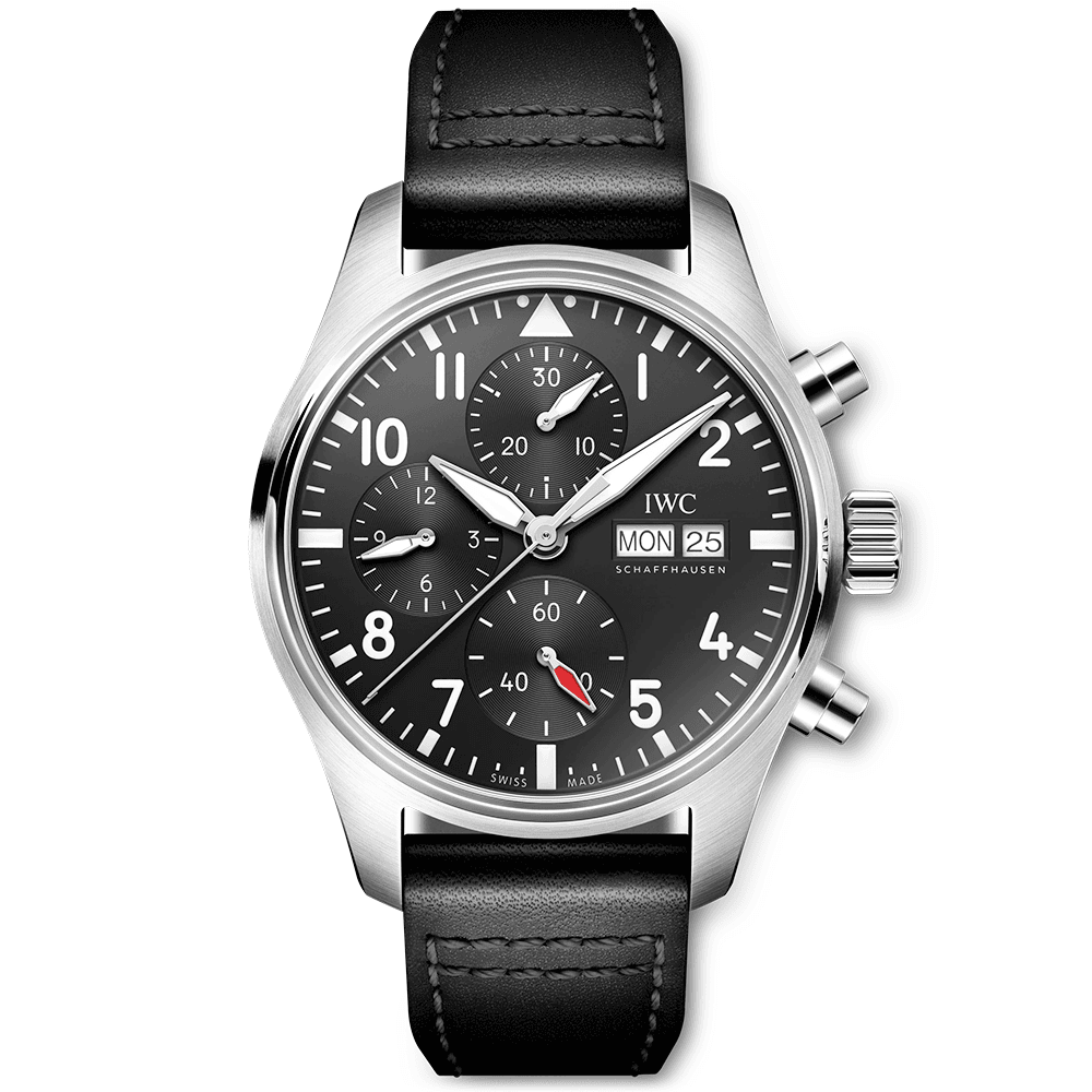 Pilot's 41mm Black Dial Chronograph Leather Strap Watch