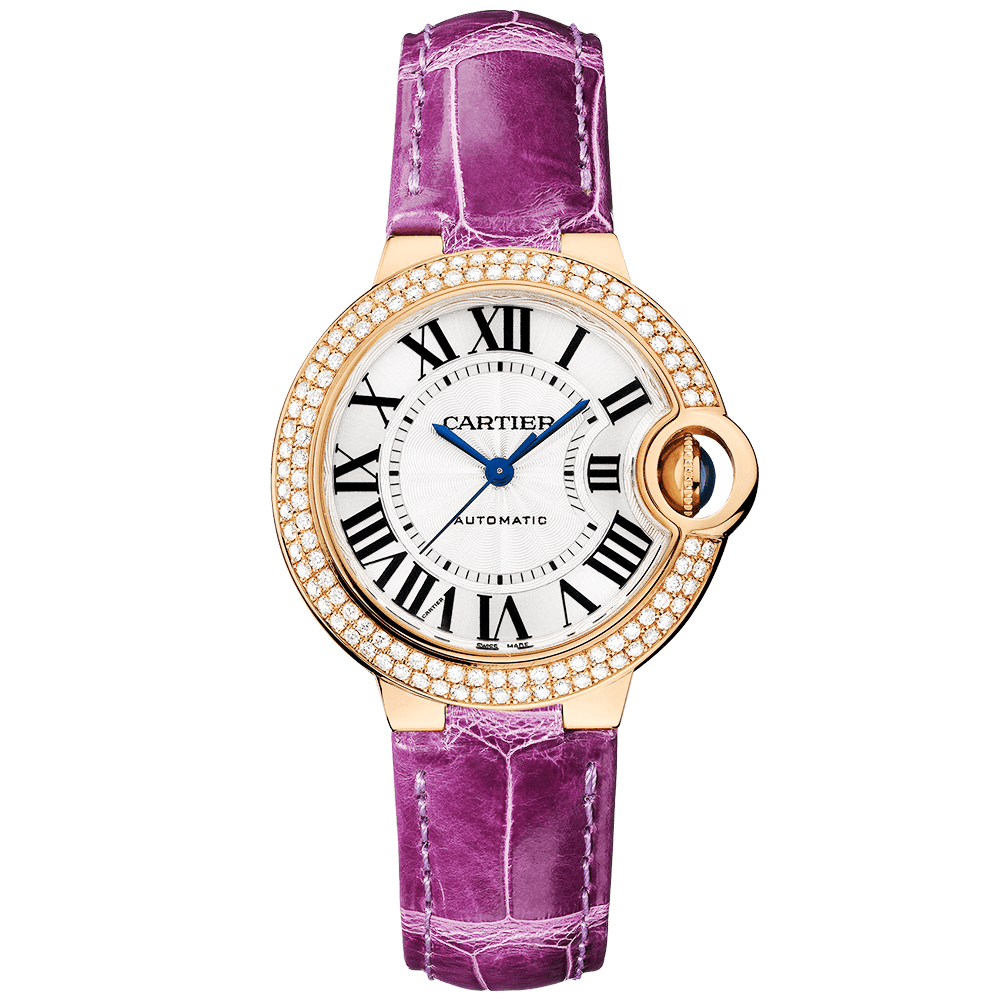 Ballon Bleu de Cartier 28mm 18ct Pink Gold Diamond Bezel Strap Watch