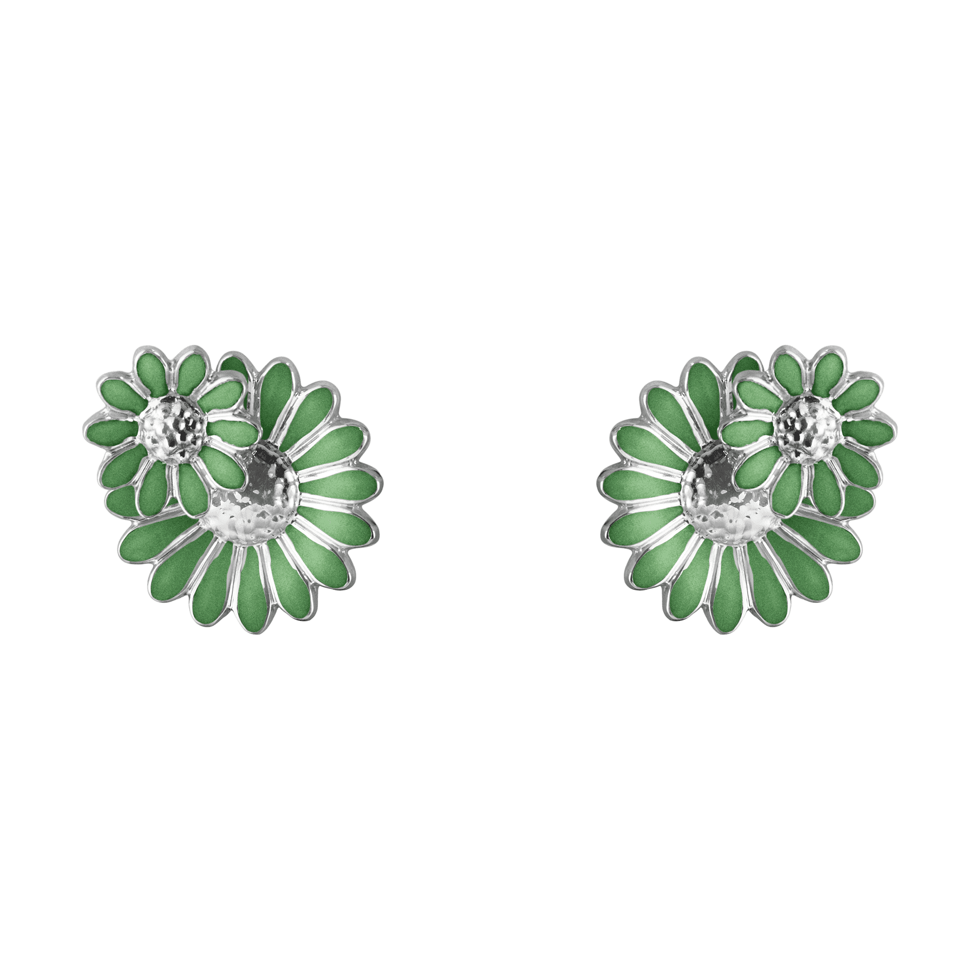 Daisy Rhodium Plated Sterling Silver Green Enamel Earrings