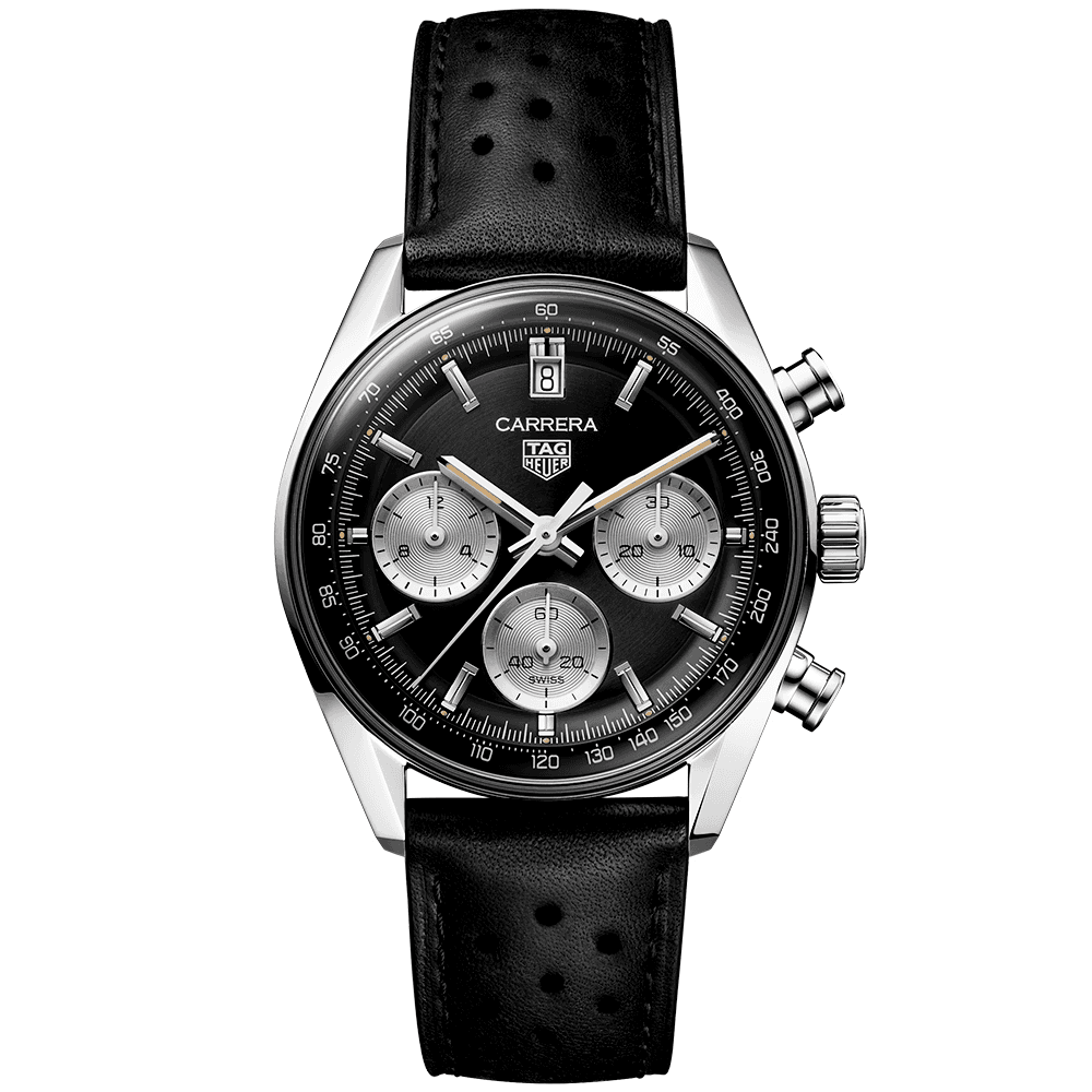 Carrera 39mm Black/Silver Dial Automatic Chronograph Strap Watch