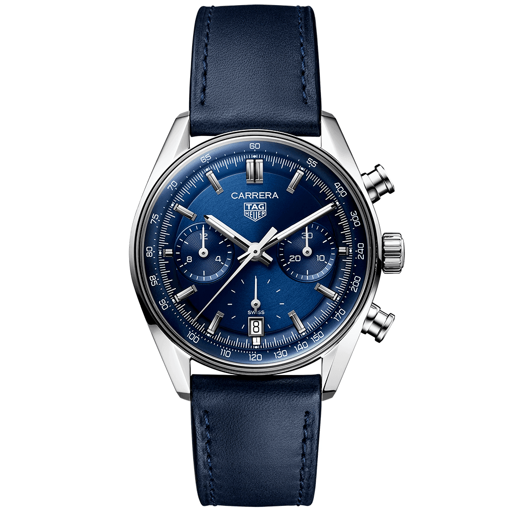 Carrera 39mm Blue Dial Automatic Chronograph Strap Watch
