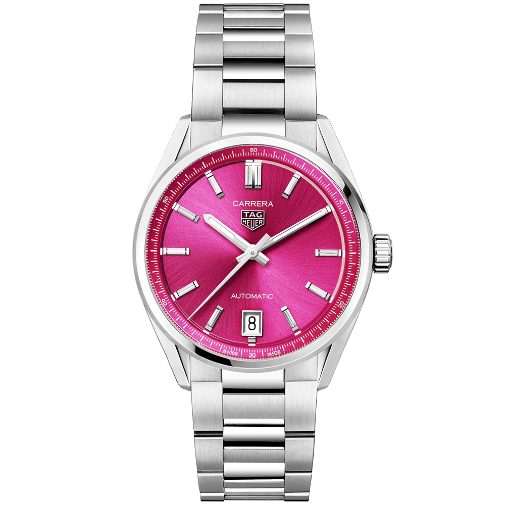 Carrera Date 36mm Vibrant Pink Dial Ladies Automatic Bracelet Watch