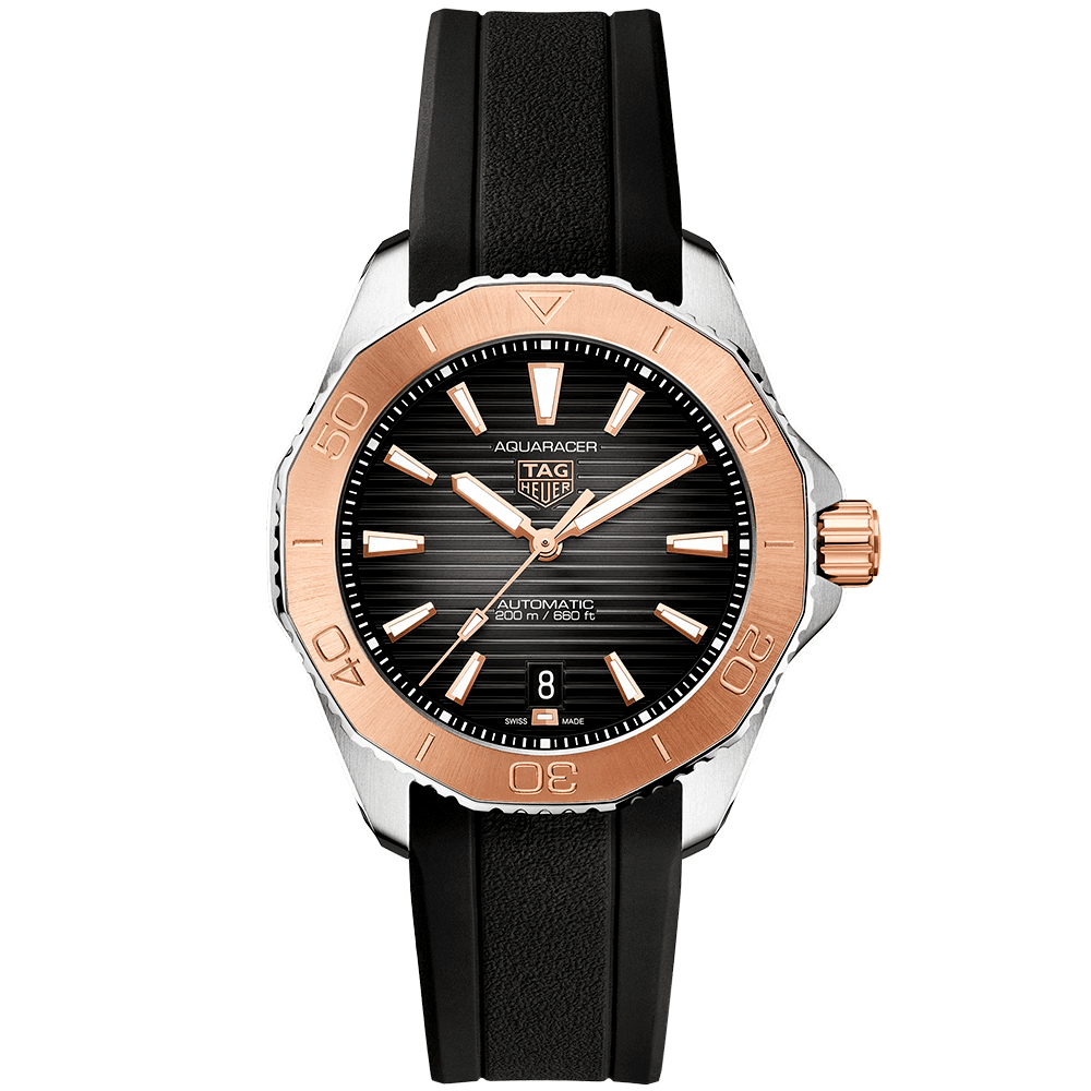 Aquaracer Professional 200 40mm Steel & 18ct Rose Gold Rubber Strap Watch