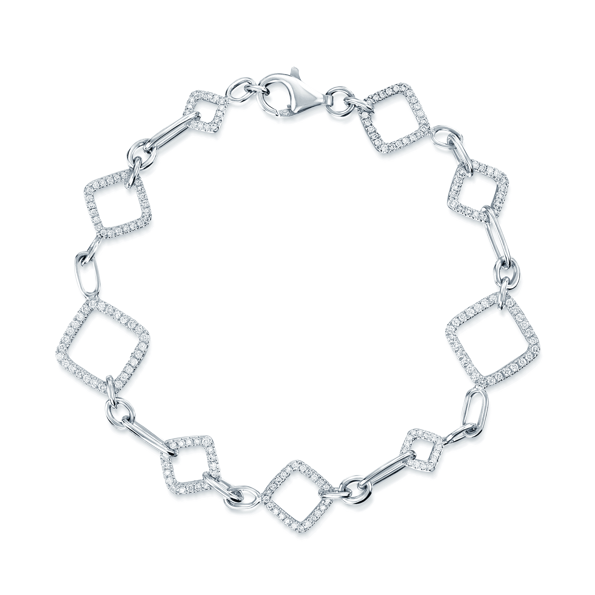 18ct White Gold Diamond Set & Diamond Shape Link Bracelet
