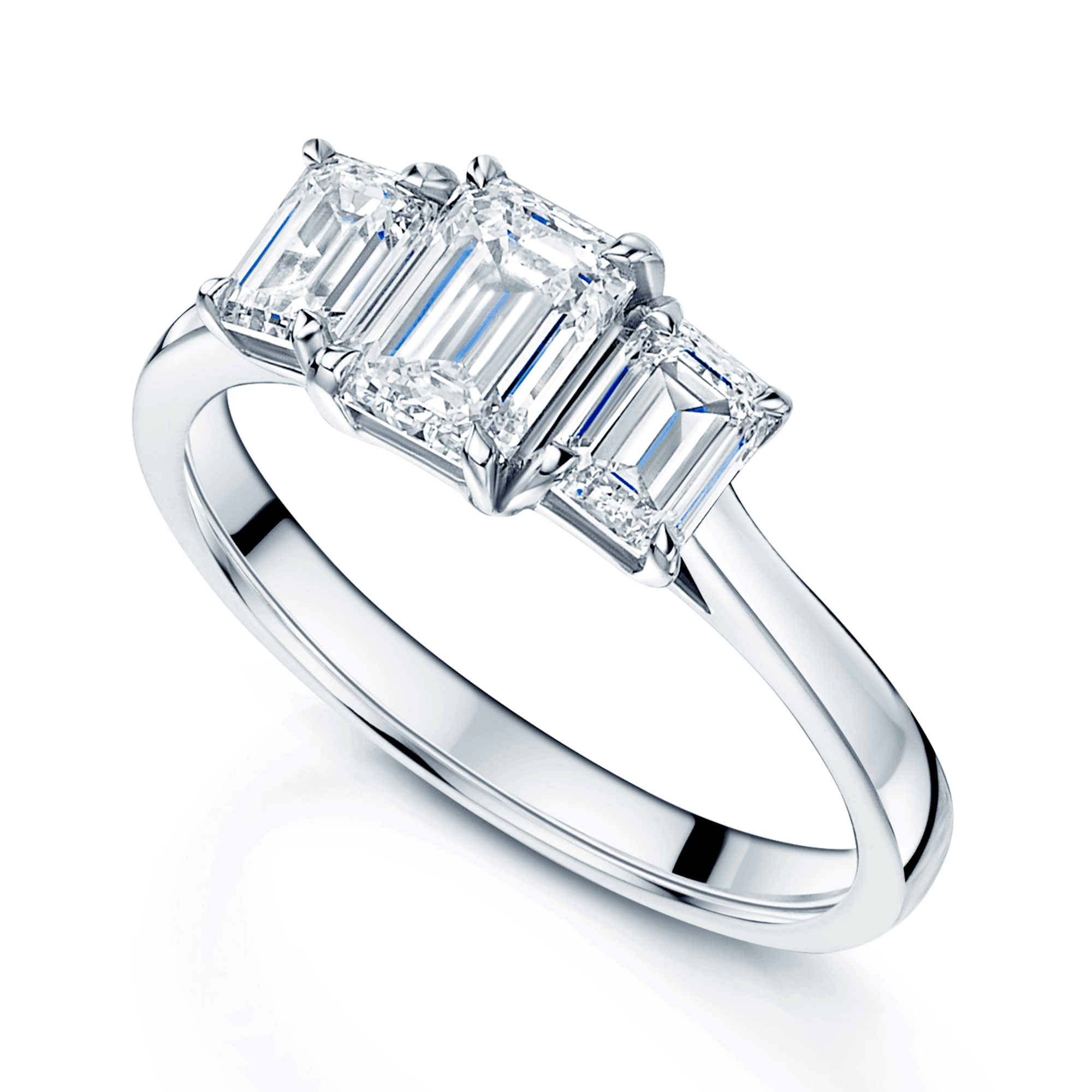 Platinum GIA Certificated Emerald Cut Diamond Three Stone Ring