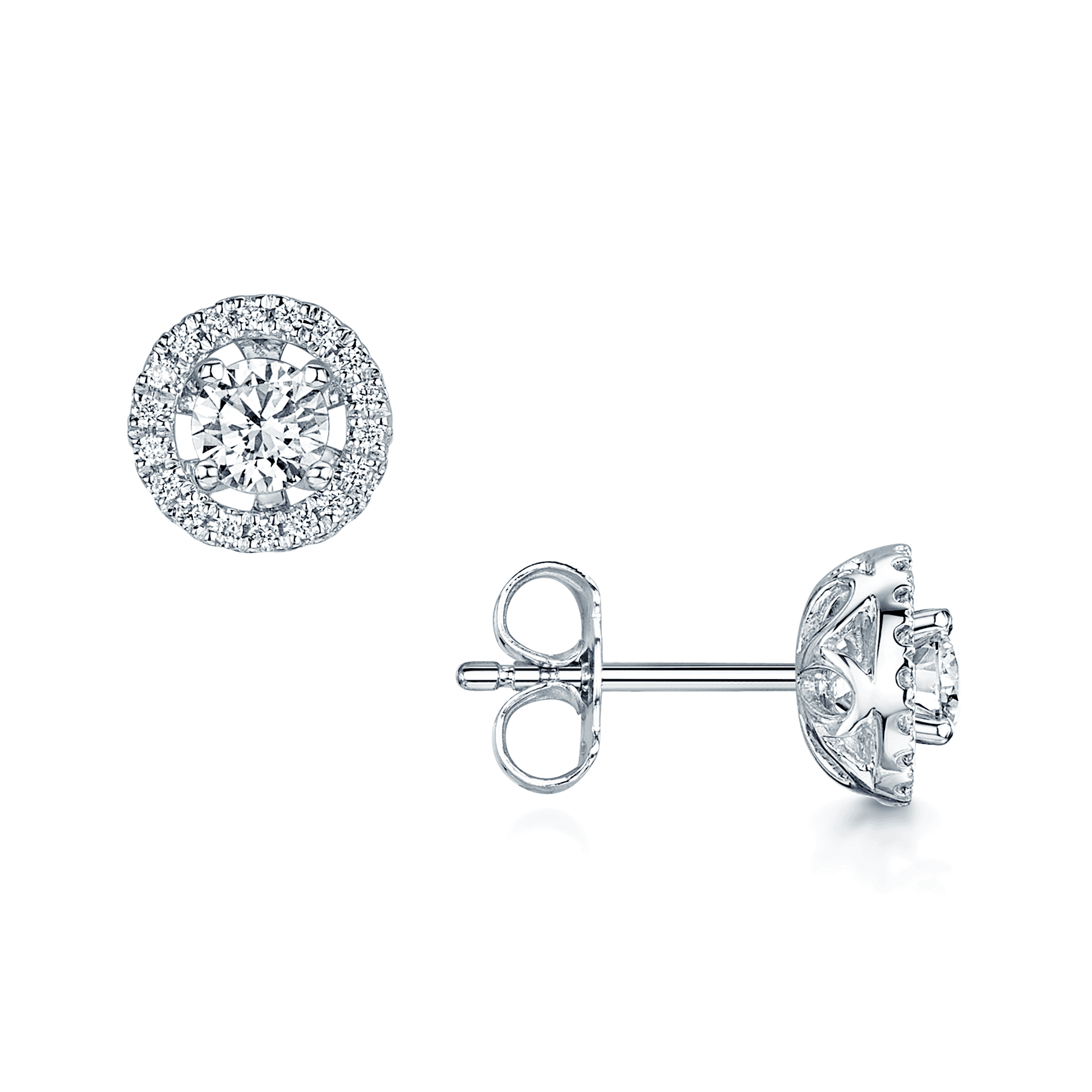 18ct White Gold Round Brilliant Cut Diamond Studs With Interchangeable Outer Diamond Set Halo