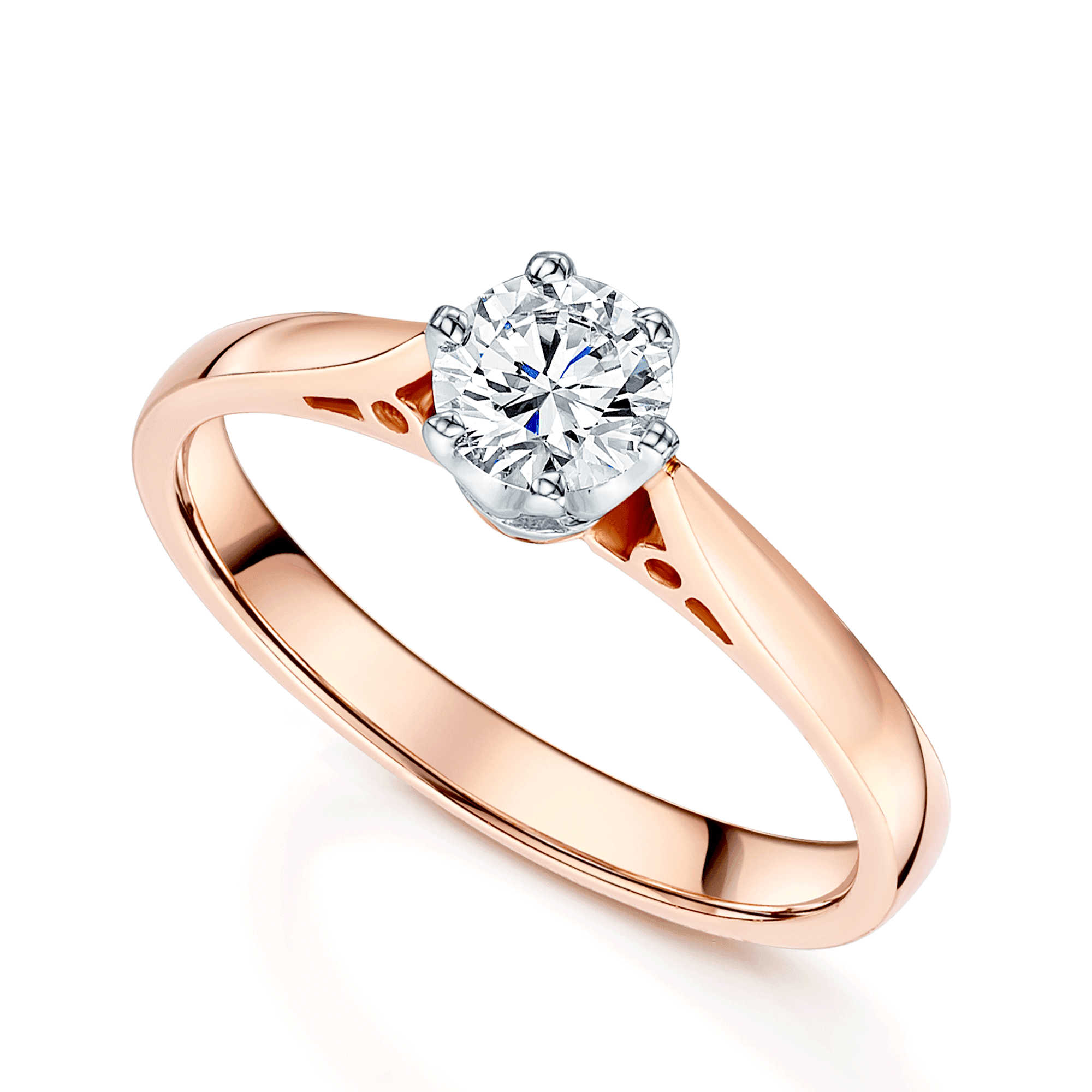 18ct Rose Gold 0.43 Carat Round Brilliant Cut Diamond Solitaire Ring In A Six Claw Setting
