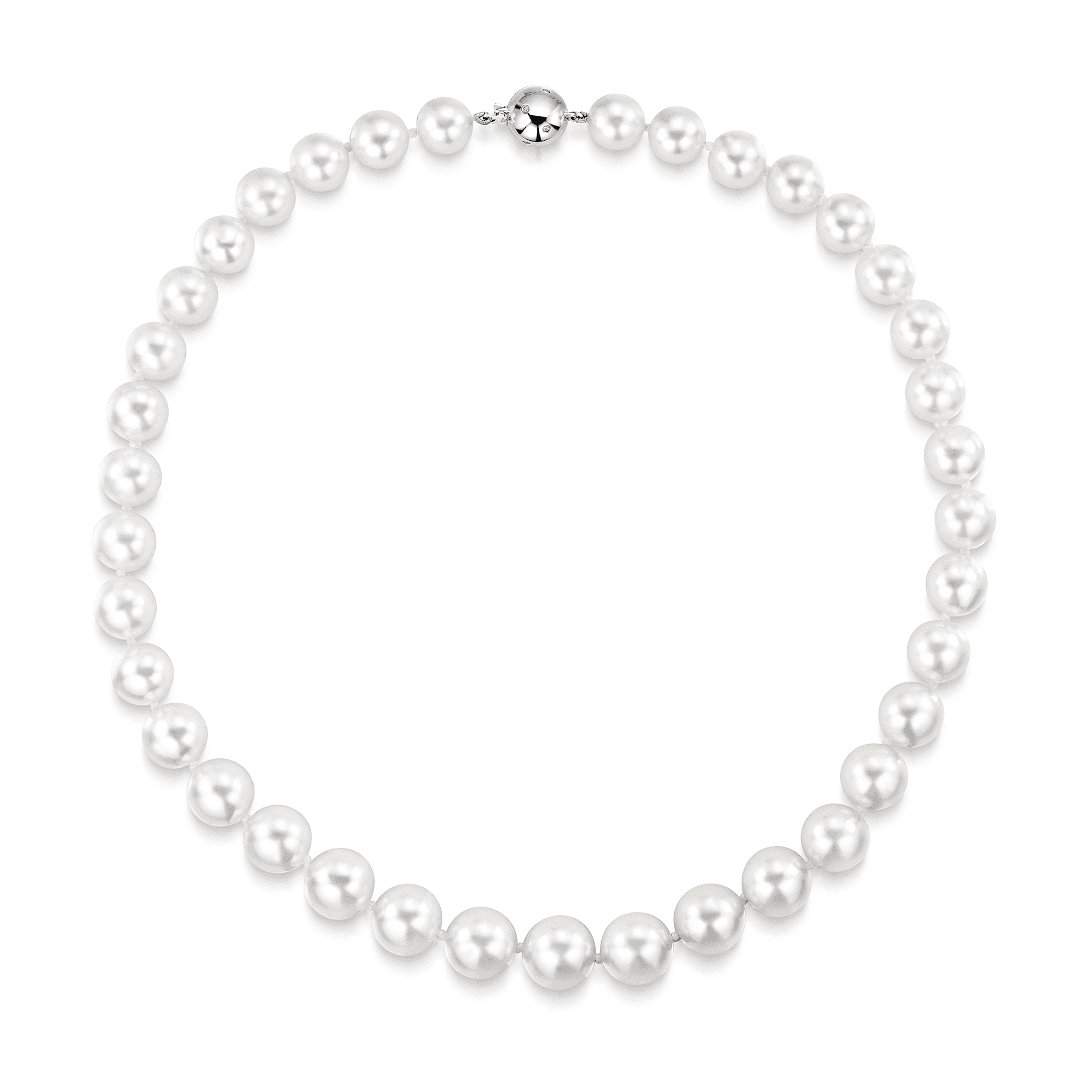 South Sea Cultured Graduated Pearl Necklet with White Gold Scattered Diamond Ball Clasp