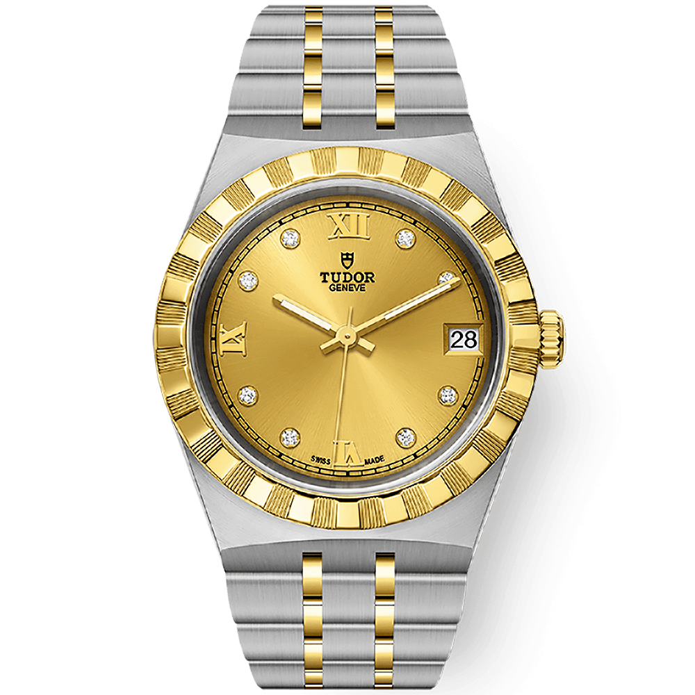 Royal 34mm Steel & 18ct Yellow Gold Champagne Diamond Dial Ladies Watch