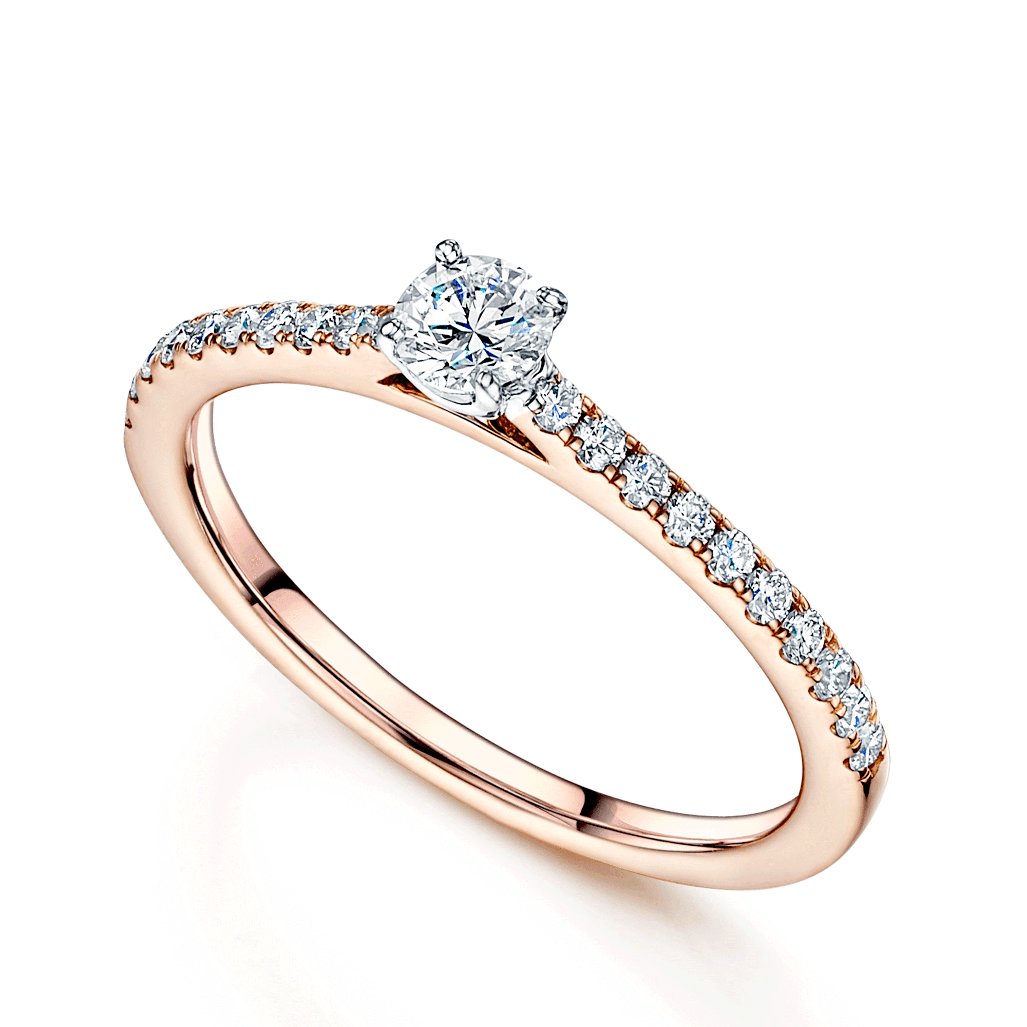 18ct Rose Gold Round Brilliant Cut Single Stone Ring With Micro Claw Set Shoulders