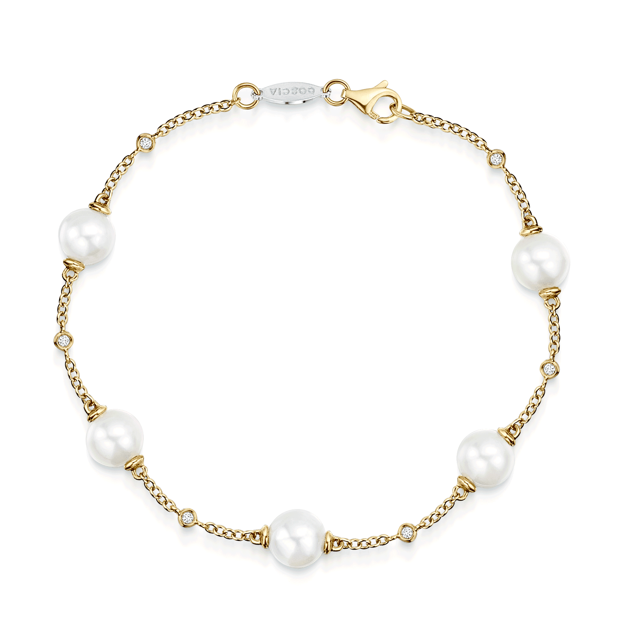 18ct Rose Gold Akoya Cultured White Pearl Diamond Set Chain Bracelet