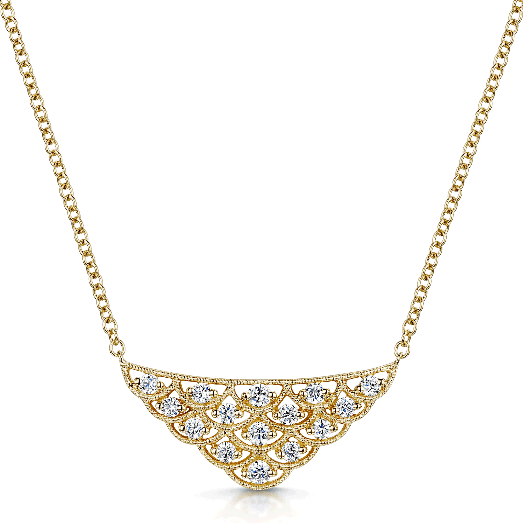 18ct Yellow Gold Round Brilliant Cut Diamond Set Filigree Design Pendant