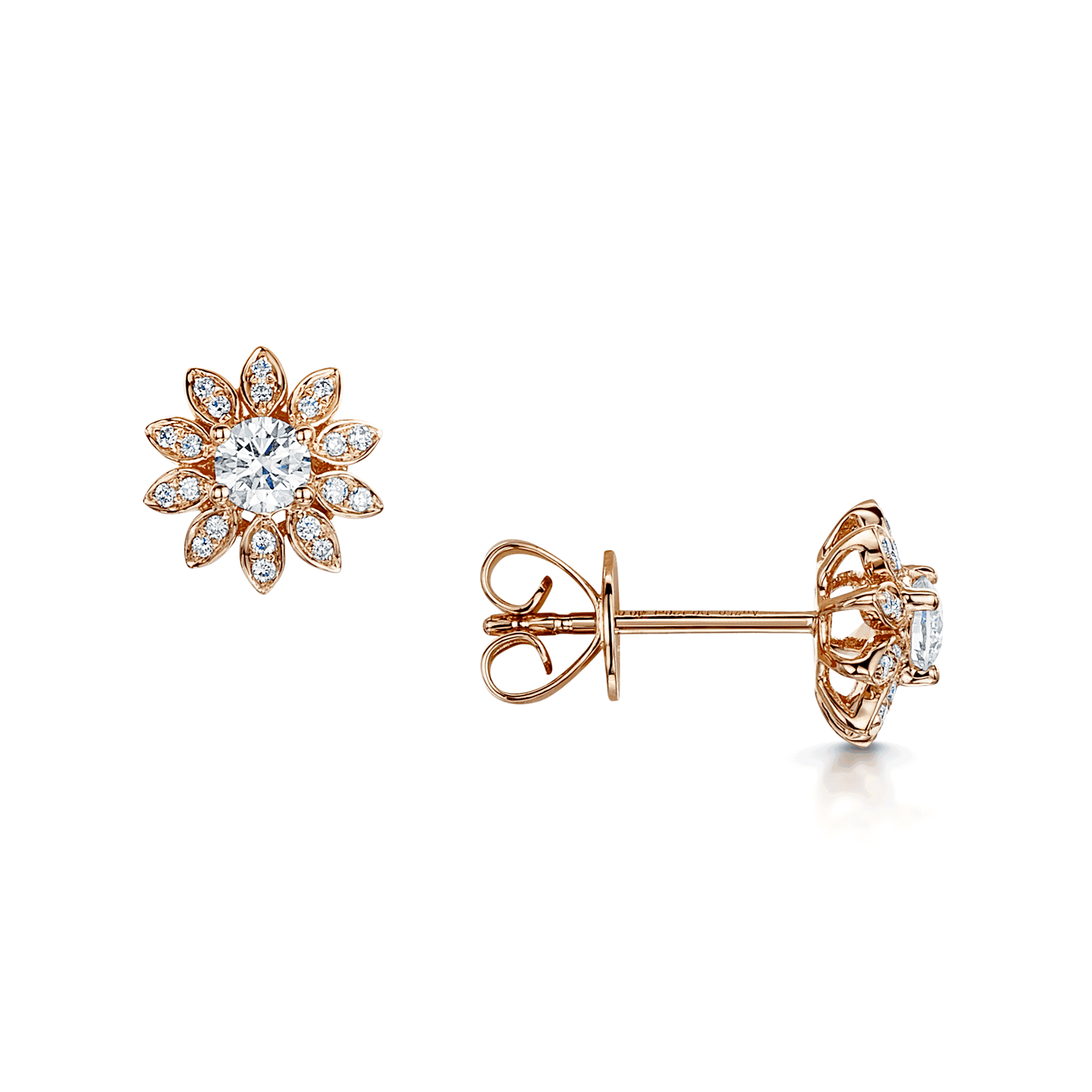 18ct Rose Gold Daisy Flower Diamond Stud Earrings