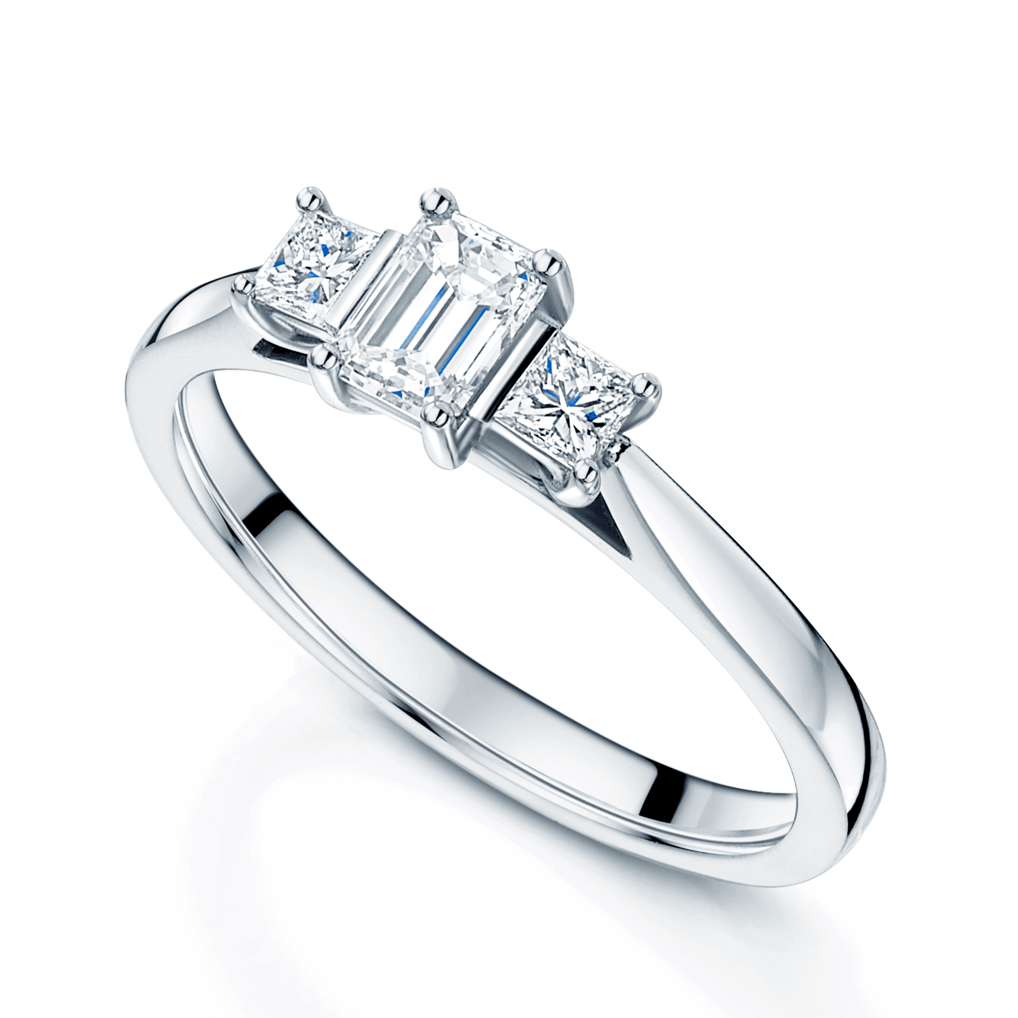 Platinum GIA Certificated Emerald And Princess Cut Diamond Three Stone Ring