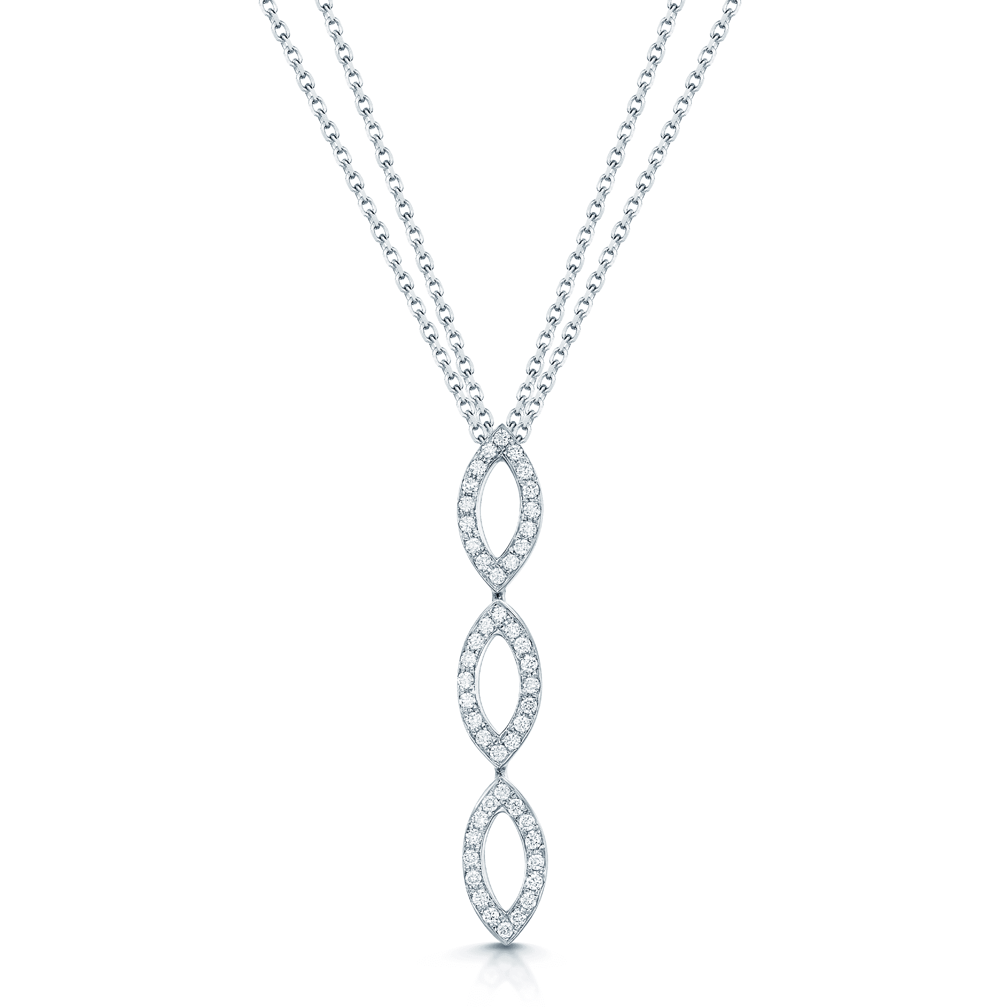 18ct White Gold Diamond Pave Set Marquise Shape Three Link Drop Pendant