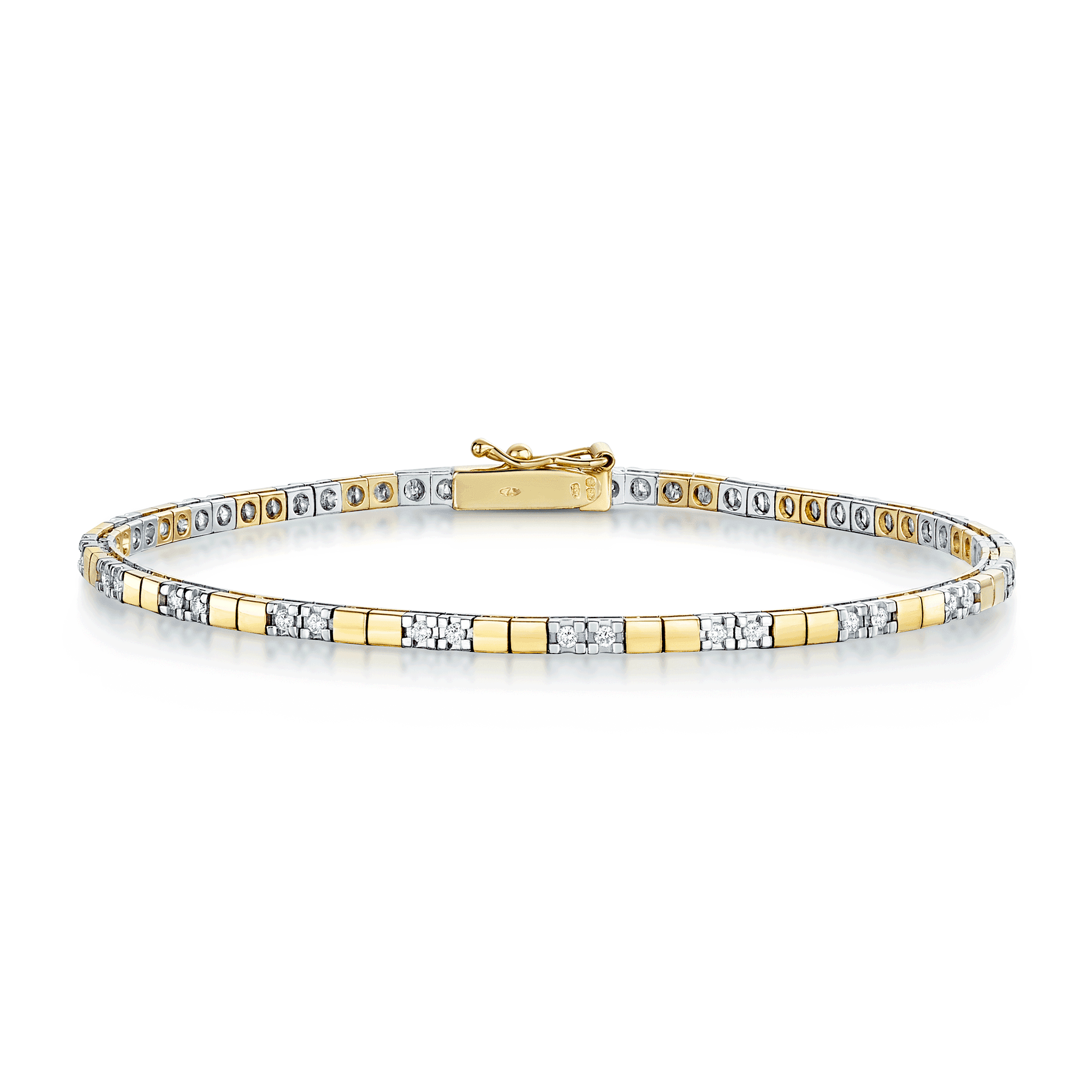 18ct Yellow & White Gold Brilliant Cut Diamond Square Link Bracelet