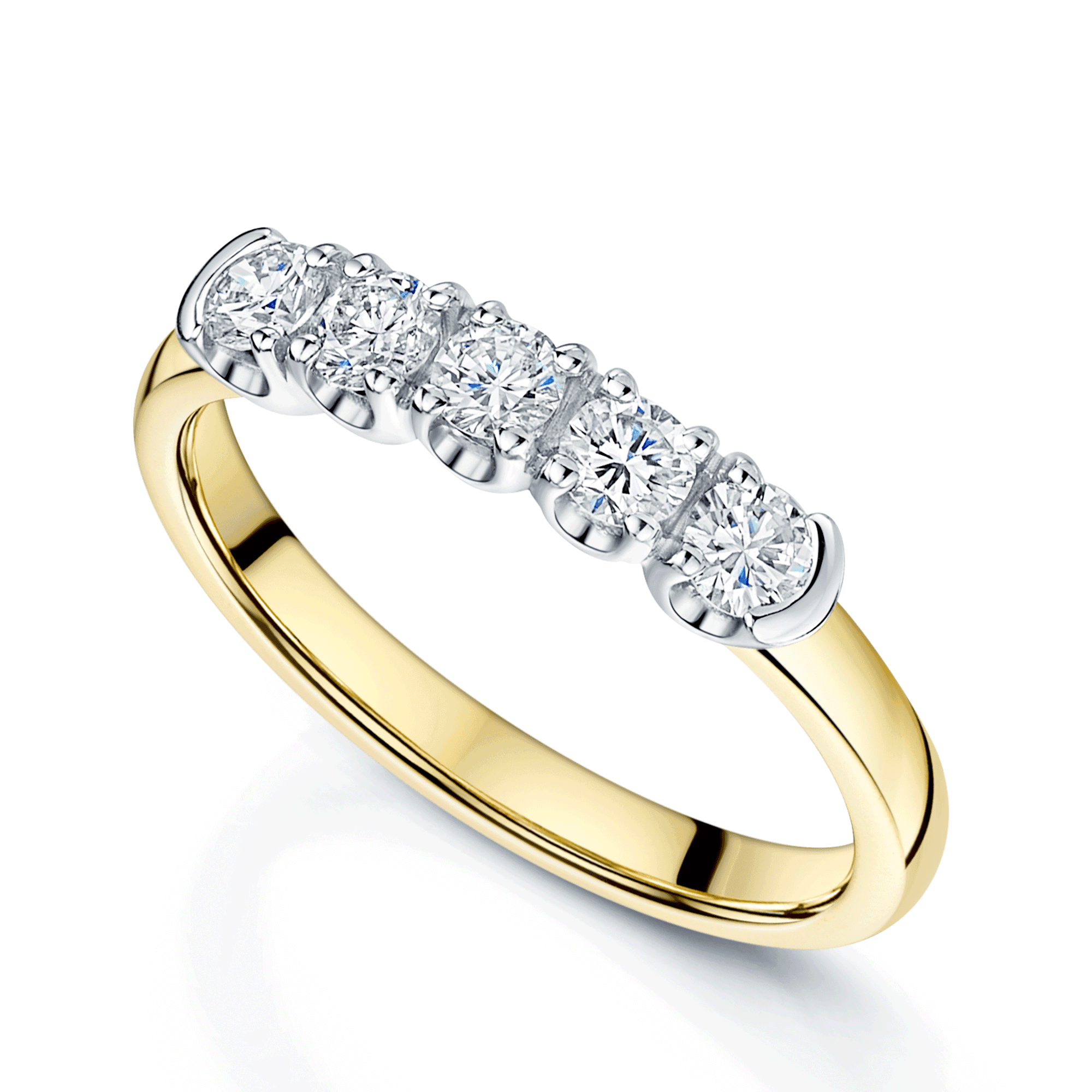 18ct Yellow Gold Round Brilliant Cut Diamond 5 Stone Claw Set Half Eternity Ring