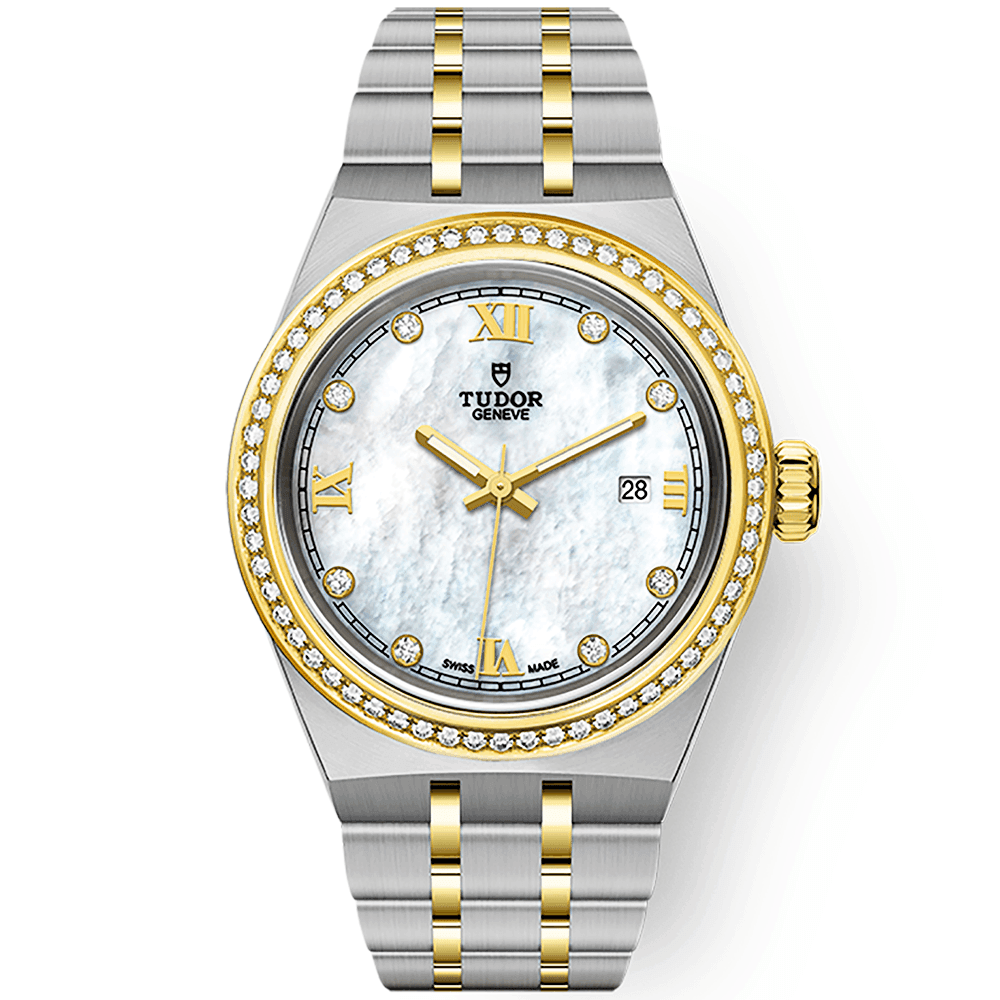 Royal 28mm Two-Tone White Mother of Pearl Diamond Dial & Bezel Watch