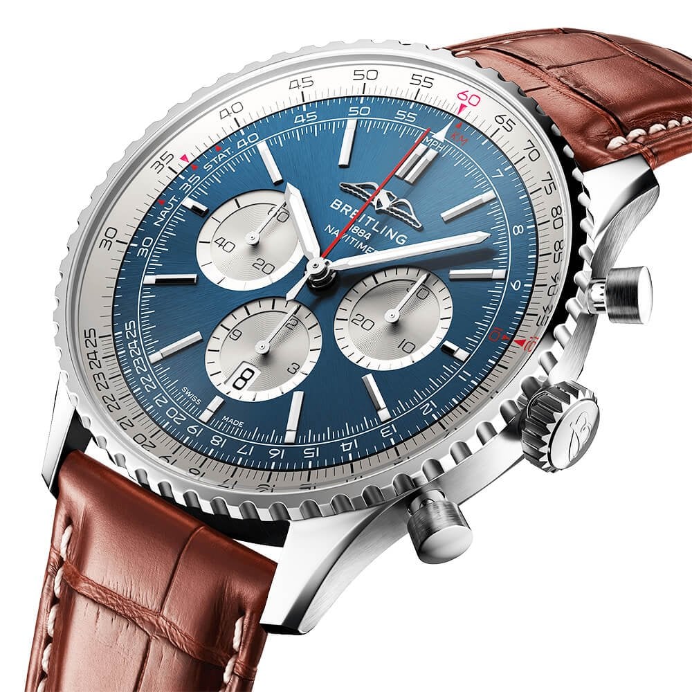Navitimer 46mm Blue/Silver Dial Men's Automatic Leather Strap Watch