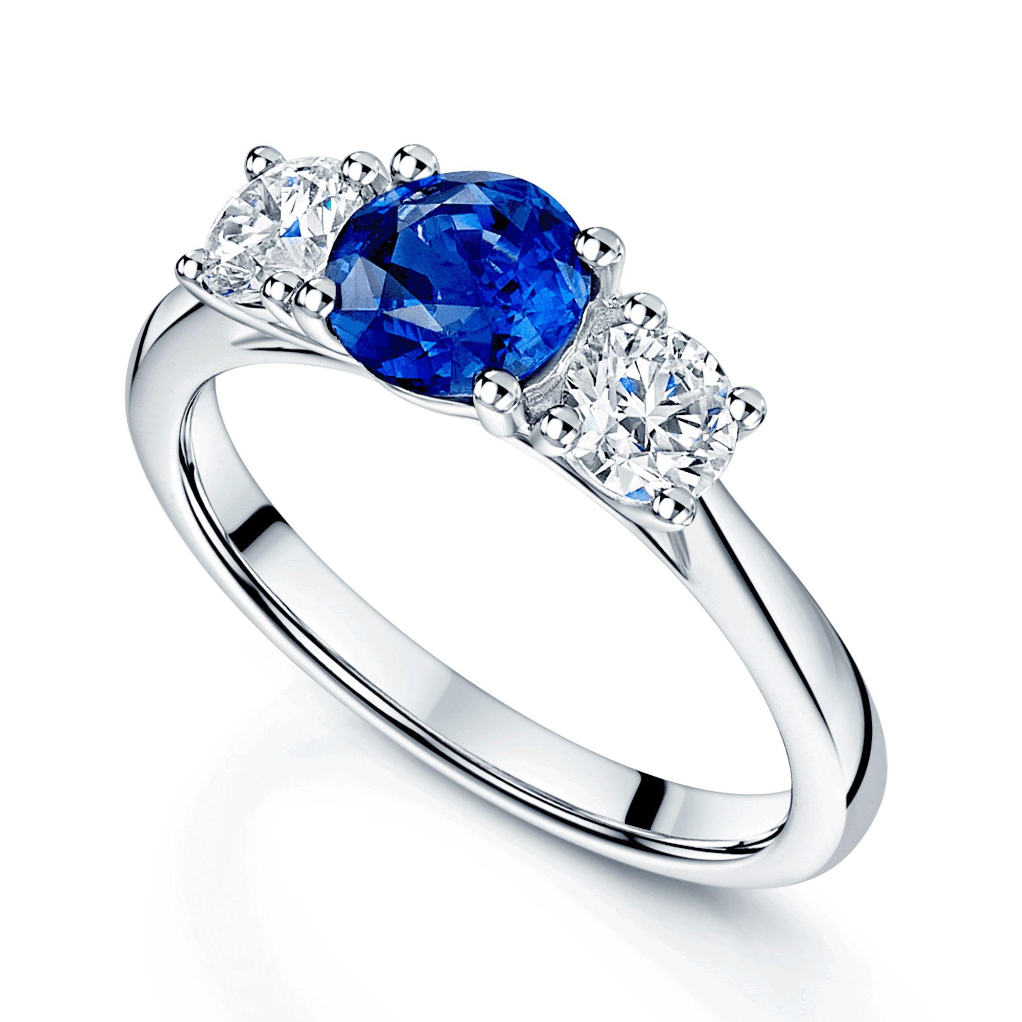 Platinum Three Stone Sapphire & Diamond Ring