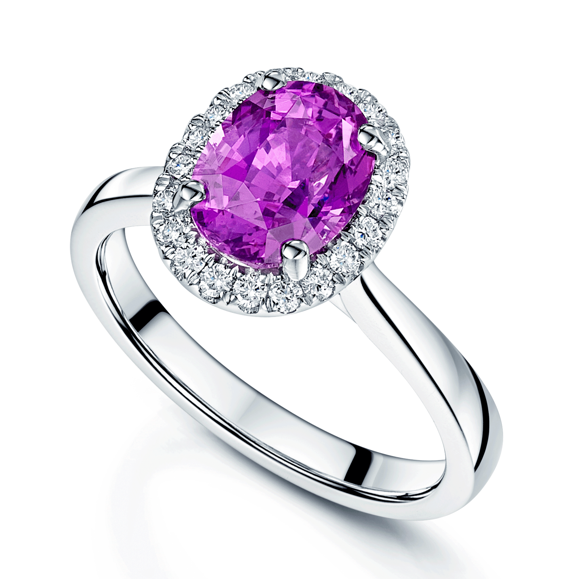 Platinum Oval Pink Sapphire & Diamond Claw Set Cluster Ring