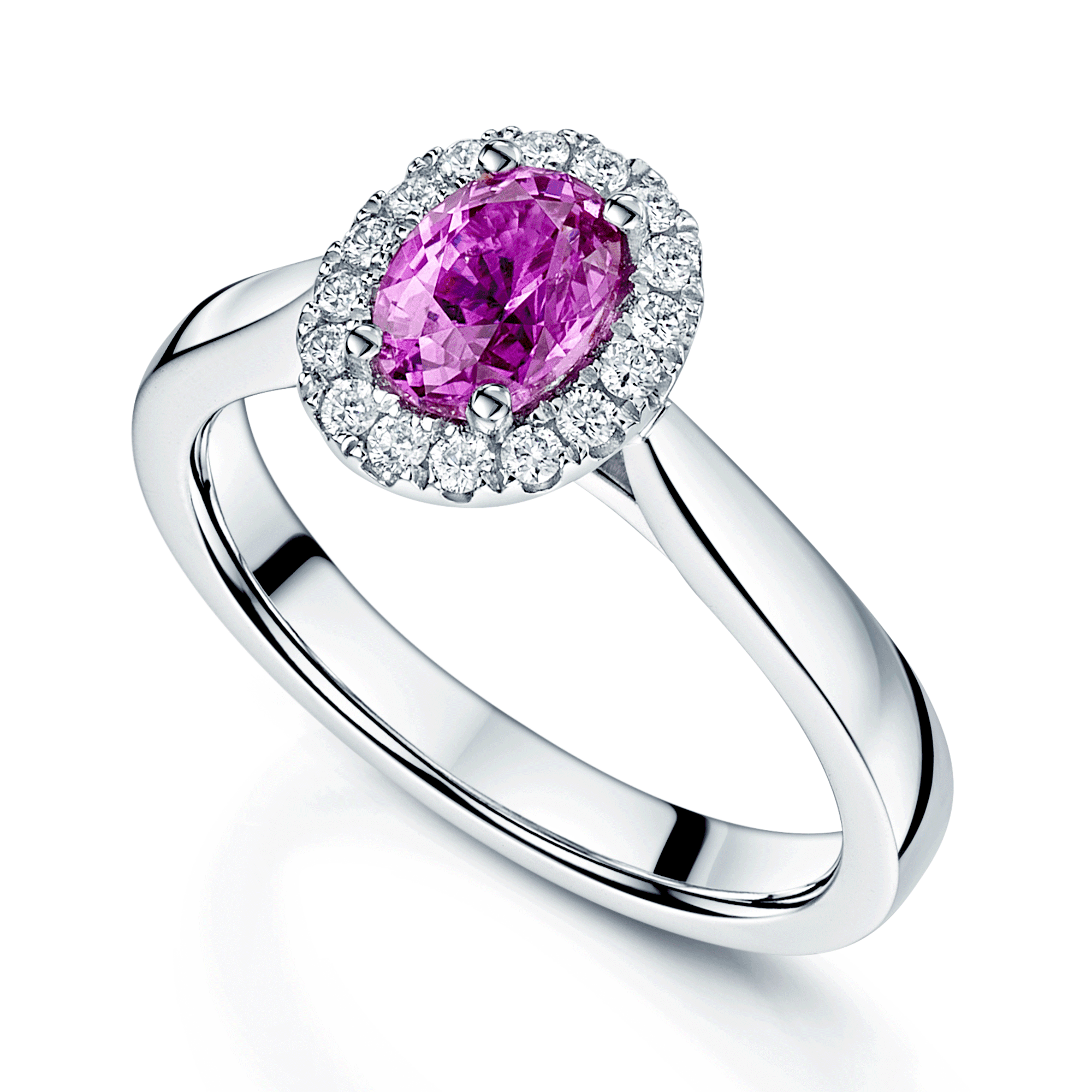 Platinum Oval Cut Pink Sapphire & Diamond Cluster Ring