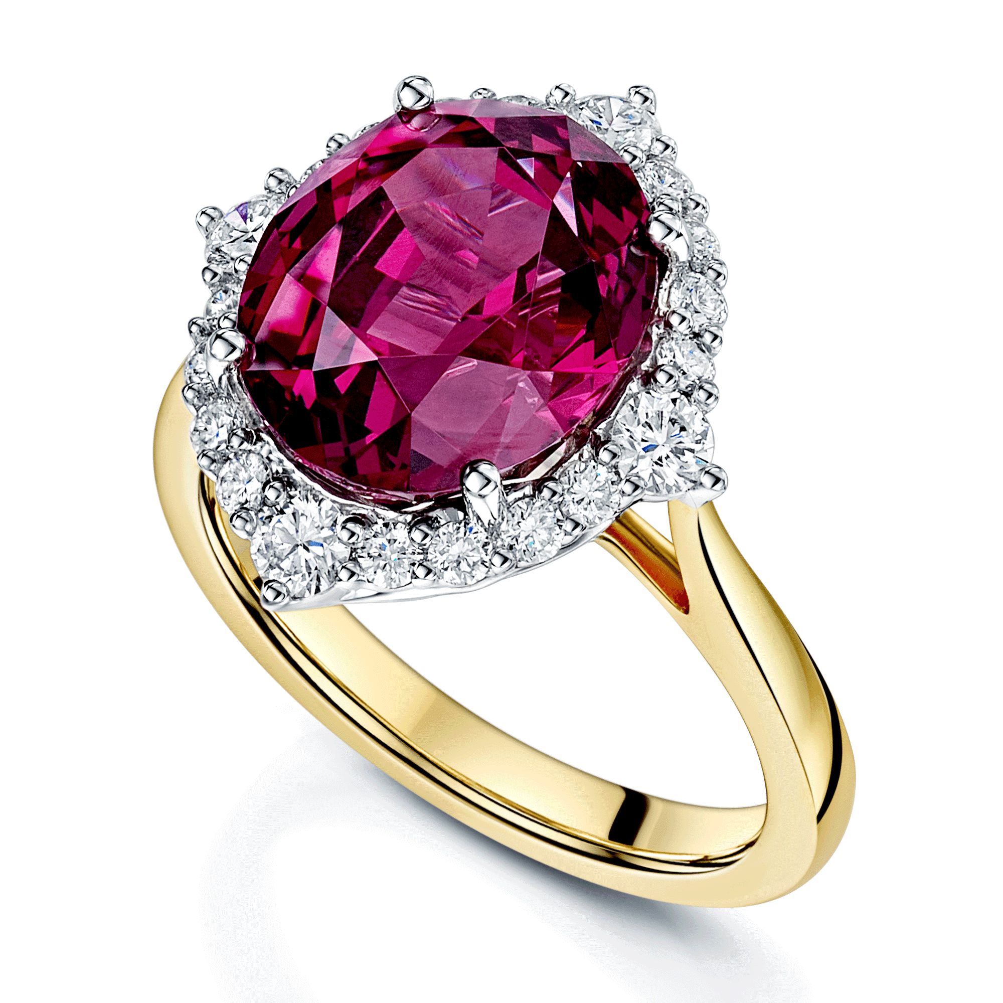 18ct Rose & White Gold Oval Cut Umbalite Garnet In A Diamond Halo Setting Ring